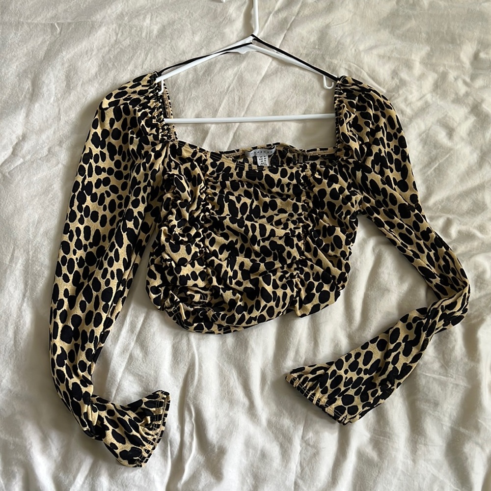 Cheetah print off the shoulder crop top